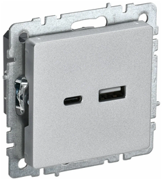 Розетка BRITE USB A+C 18Вт РЮ11-1-БрА алюм. IEK BR-U22-018-K47