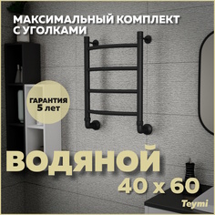 Полотенцесушитель водяной Teymi Lina П4 40х60, наружная резьба 1" max комплект., КЗ/черный