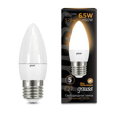 Упаковка ламп 10 штук Лампа Gauss Свеча 6.5W 520lm 3000К E27 LED