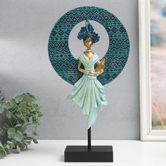 Сувенир полистоун "Девушка в африканском головном уборе" сине-голубой 21х7,5х38,5 см No Brand