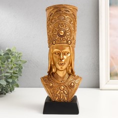 Сувенир полистоун бюст "Африканка в этническом кивере" золото 25х10,5х8 см No Brand