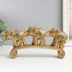 Сувенир полистоун "Три золотых слона на дуге - цирковая попона" 15,5х5х28 см No Brand