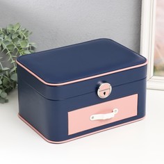 Шкатулка кожзам для украшений "Шейла" синяя с розовым 25,5х18,5х14 см No Brand