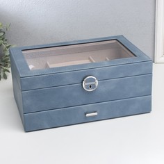 Шкатулка кожзам для украшений "Кабрина" синяя 30,5х20х13,5 см No Brand