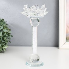 Подсвечник стекло на 1 свечу "Лотос на ножке с кристаллами" d-4 см 12х8х23 см No Brand