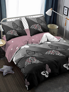 Комплект постельного белья Amore Mio Eco cotton Setoff 2 спальный бязь серый черный
