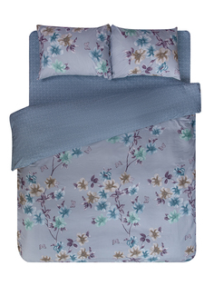 Комплект постельного белья Amore Mio Сатин 2 спальный хлопок растения голубой