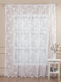 Тюль сетка 300х270 Amore Mio жаккардовый на шторной ленте белый рисунок цветы 1 шт