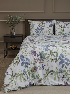 Комплект постельного белья Amore Mio Сатин Евро хлопок растения белый и голубой