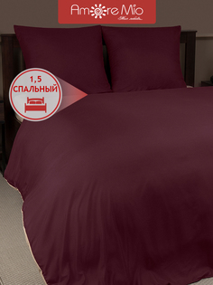 Комплект постельного белья Amore Mio Мако-сатин Leo 1,5 спальный микрофибра бордовый