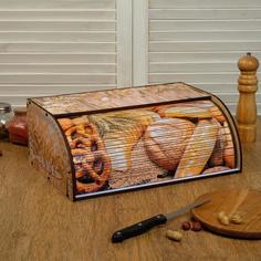 Хлебница Дарим Красиво деревянная "Приятного аппетита", цветная, 38х26х14 см