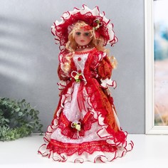Кукла коллекционная керамика "Фрейлина Абигейл в красном платье" 40 см No Brand