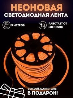 Неоновая лента светодиодная PROgadget подсветка 12V+ блок питания на 220В 5м оранжевый