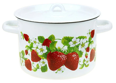 Кастрюля цилиндрическая «Клубничная поляна», 4,5 л, цвет белый Стальэмаль