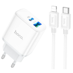 Сетевое зарядное устройство Hoco C105Ai lightning 1xUSB, 1xUSB Type-C 3 А белый