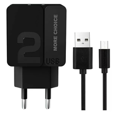 Сетевое зарядное устройство NC46m More Choice 2USB - Micro USB 2.4A, 1м Black Black
