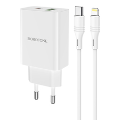 Зарядное устройство borofone ba56a lavida usb+type-c + кабель type-c-lightning, белый