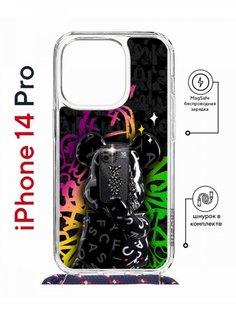 Чехол на iPhone 14 Pro MagSafe с принтом Kruche Print Микки Маус с магнитом, со шнурком КruЧЕ