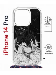 Чехол на iPhone 14 Pro MagSafe Kruche Print Разводы краски с магнитом, со шнурком КruЧЕ