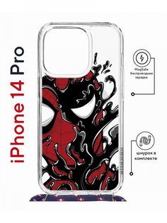 Чехол на iPhone 14 Pro MagSafe Kruche Print Spider-Man-Venom с магнитом, со шнурком КruЧЕ