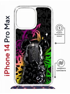 Чехол на iPhone 14 Pro Max MagSafe Kruche Print Микки Маус с магнитом, со шнурком КruЧЕ