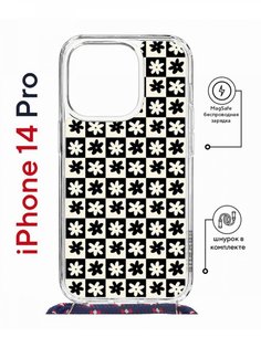 Чехол на iPhone 14 Pro MagSafe с принтом Kruche Print Шахматы-цветы с магнитом, со шнурком КruЧЕ