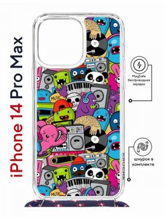 Чехол на iPhone 14 Pro Max MagSafe Kruche Print Monsters music с магнитом, со шнурком КruЧЕ