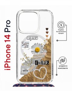 Чехол на iPhone 14 Pro MagSafe Kruche Print Крафтовые наклейки с магнитом, со шнурком КruЧЕ