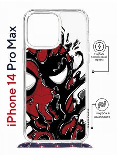 Чехол на iPhone 14 Pro Max MagSafe Kruche Print Spider-Man-Venom с магнитом, со шнурком КruЧЕ