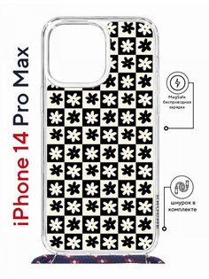 Чехол на iPhone 14 Pro Max MagSafe Kruche Print Шахматы-цветы с магнитом, со шнурком КruЧЕ