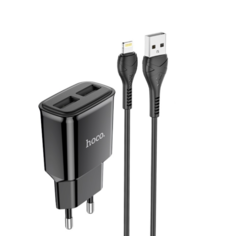 Сетевое зарядное устройство Hoco C88Ai lightning 2xUSB 2.4 А черный