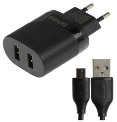 Сетевое зарядное устройство Exployd EX-Z-1436, 2 USB, 2.4 А, кабель Micro USB, черный