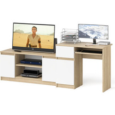 Комплект СВК Мори Стол компьютерный МС-1 левый + Тумба МТВ1200.1, цвет дуб сонома/белый