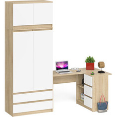 Комплект СВК Мори Стол компьютерный МС-16 правый + Шкаф МШ900.1 + Антресоль МА900.1, цвет дуб сонома/белый