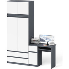 Комплект СВК Мори Стол компьютерный МС-1 левый + Шкаф МШ900.1 + Антресоль МА900.1, цвет графит/белый