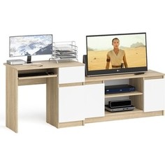 Комплект СВК Мори Стол компьютерный МС-1 правый + Тумба МТВ1200.1, цвет дуб сонома/белый