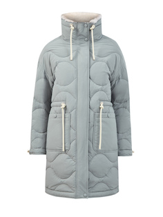 Пуховое пальто с волнообразной стежкой и отделкой из овчины Yves Salomon