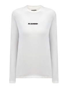 Лонгслив из гладкого хлопка джерси с контрастным логотипом Jil Sander