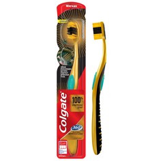 Зубная щетка Colgate 360º Золотая с древесным углем многофункциональная, антибактериальная, мягкая, золотая