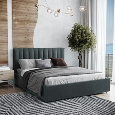 Кровать ВоБаза Алина 160х200 c подъемным механизмом и местом для хранения, темно-серый