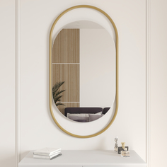 Зеркало настенное EVELIX Gold S 104x54 см, для ванной, в золотой металлической раме Genglass