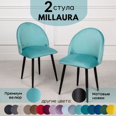 Стулья для кухни Stuler Сhairs Millaura 2 шт, Бирюзовый велюр черные матовые ножки