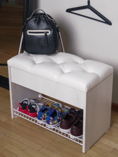 Обувница с сиденьем Puffsib, бетон/белая экокожа, 61х32х48 см