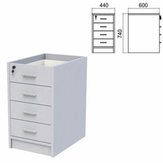 Тумба (каркас БЕЗ КРЫШКИ) приставная "Арго", 440х600х740 мм, 4 ящика, замок, серый Argo