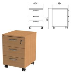 Тумба подкатная "Эко/Этюд", 404х454х573 мм, 3 ящика, замок, бук бавария, 402764-550 EKO