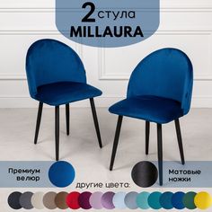 Стулья для кухни Stuler Сhairs Millaura 2 шт, Синий велюр черные матовые ножки
