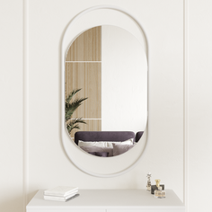 Зеркало настенное EVELIX White S 104x54 см, для ванной, в белой металлической раме Genglass