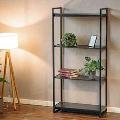 Стеллаж LoftDC Bombay черный/черный каркас 90х40х190 см