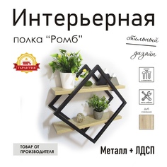 Полка настенная "Ромб" черная, стиль лофт No Brand