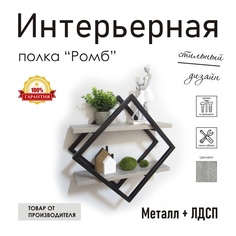 Полка настенная "Ромб" черная, стиль лофт No Brand